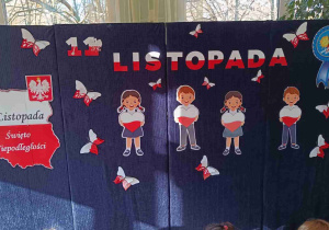 Dekoracja z okazji obchodów dnia 11 Listopada w grupie Mrówek.